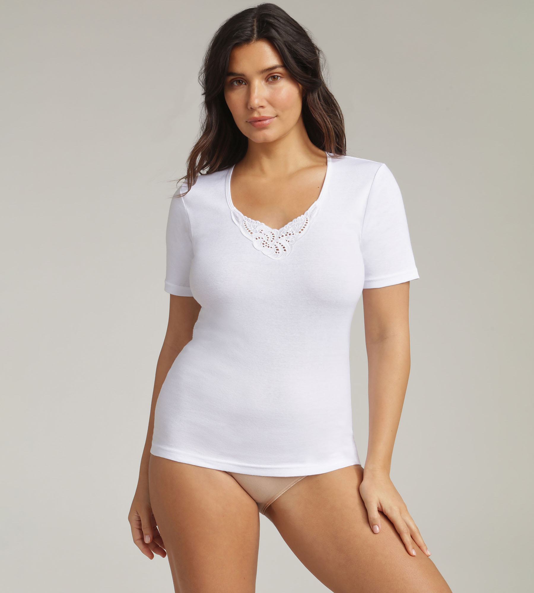 T-shirt manches manches courtes blanc Cotton Feminine, , PLAYTEX